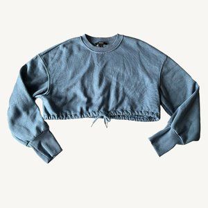 Forever 21 Blue Cropped Drawstring Long Sleeve Sweater Size Medium